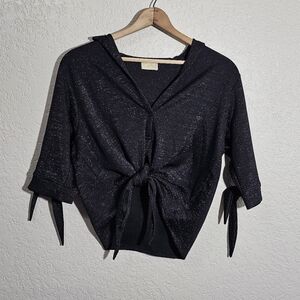 Pop Saint Barth Sparkly Black Waist Tied Blouse